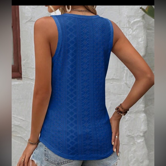 Royal Blue Eyelet Tank top - Picture 2 of 3